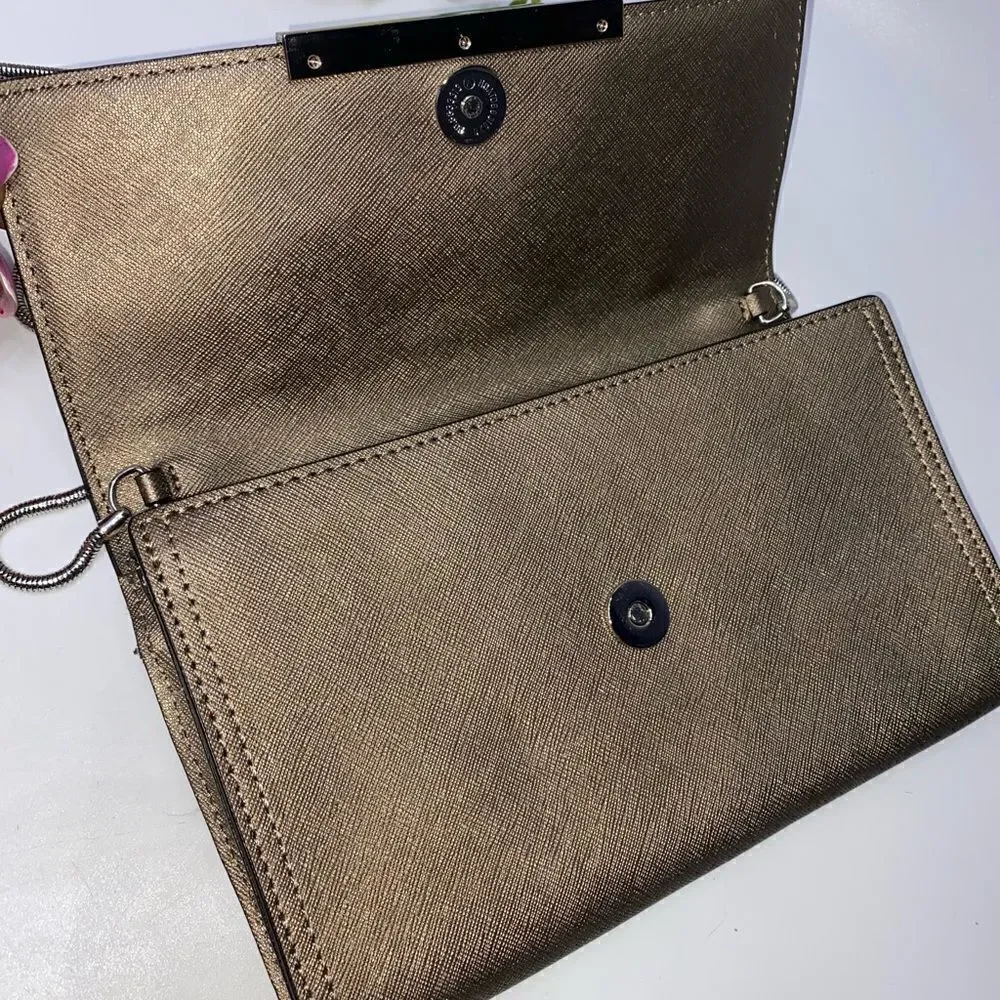 Calvin Klein Saffiano Leather Shoulder Purse Gold Small